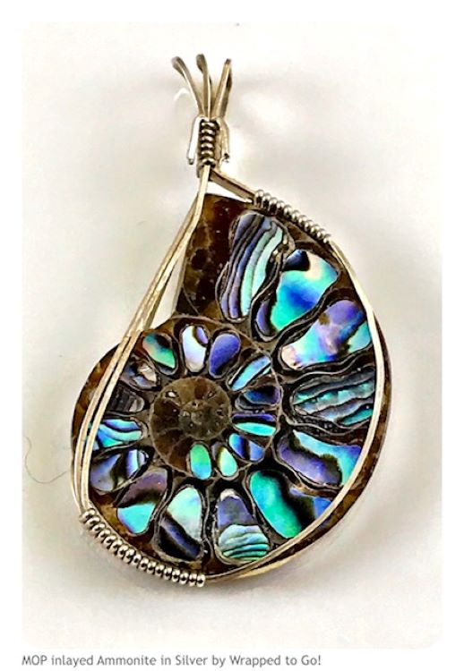 Ammonite with Mother of Pearl pendant, ammolite jewelry